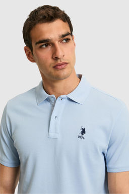 Erkek Regular Fit A__k Mavi Polo Yaka Basic Ti__rt