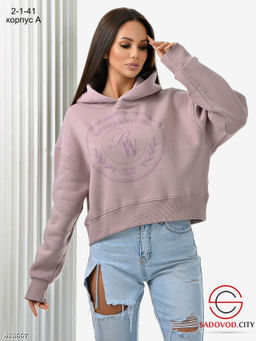 Укороченное тёплое худи на флисе с принтом и капюшоном - Bruno фото 6