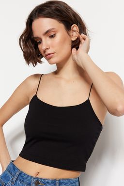 Siyah-Beyaz 2li Paket Pamuklu Spagetti Ask?l? Crop Esnek Orme Atlet TWOSS21AL0196