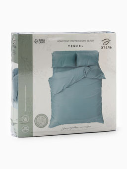 Постельное бельё евро «Этель», тенсель, серо-голубое