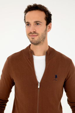 Мужской коричневый базовый трикотажный кардиган - U.s. polo assn фото 2