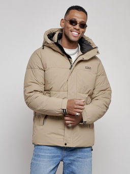 Куртка молодежная мужская зимняя с капюшоном бежевого цвета 8356B - Wonderrman фото 9