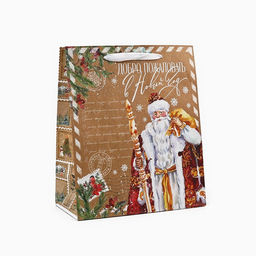 Цена за 2 шт. Пакет подарочный новогодний крафтовый «Добро пожаловать в Новый год», ML 23×27×11.5 см