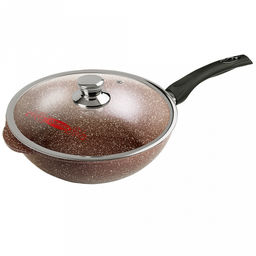 Сотейник с антипригарным покрытием д24см "Шоколад", h8,2см, s0,4см, ручка из термостойкого пластика, стеклянная крышка с пароотводом, подарочная упаковка (Россия)