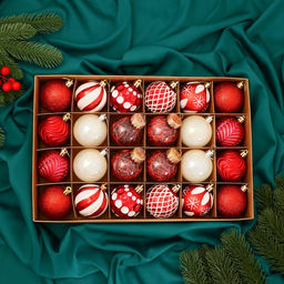 Ёлочные игрушки Мелодия ассорти люкс, шары новогодние, d=6 см, набор 24 шт., бело-красный