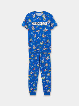 Bisiklet Yaka Bask?l? Erkek ?ocuk Pijama Tak?m