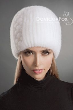 Шапка Сноп норка орнамент белая