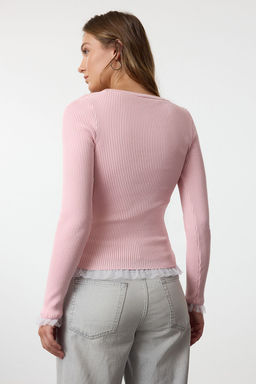 Pudra Tul Garnili Detayl? Fitted/Vucudu Saran Ince Triko Kazak TWOAW25KZ00124 - Trendyolmilla фото 5