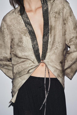 BEADED PRINTED ORGANZA KIMONO - Zara фото 6
