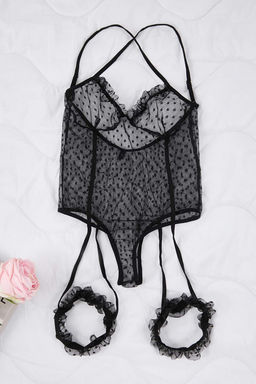 Siyah Tul Puantiyeli Bacak Bantl? Kaps?z Body THMAW26BD00017 - Trendyolmilla фото 5