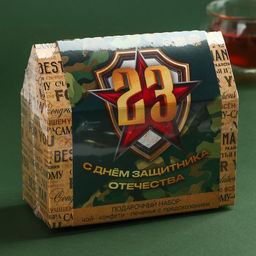 Подарочный набор С днём защитника отечества чай + печенье + конфеты