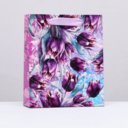 Цена за 2 шт. Пакет ламинированный подарочный вертикальный Романтичные тюльпаны, 23?18?10 см