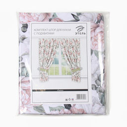 Комплект штор для кухни с подхватами Этель Пионы 145?180 см-2 шт., 100% п/э