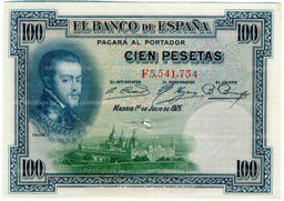 Банкнота 100 песет 1925 года Испания (Гашение)