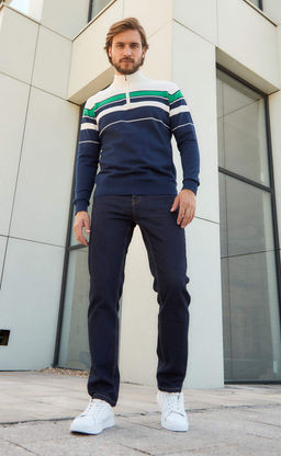 Джемпер мужской с воротом на молнии F221-15-1747 сине-зелёный