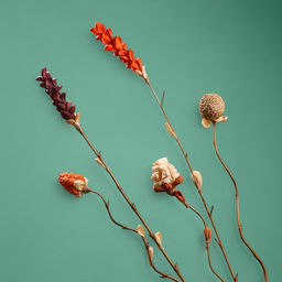 Сухоцвет на бамбуковом стебле, 150 см, оранжевый