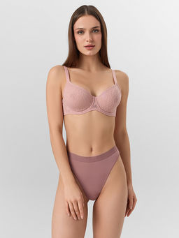 Бюстгальтер макси женский розовый с кружевом