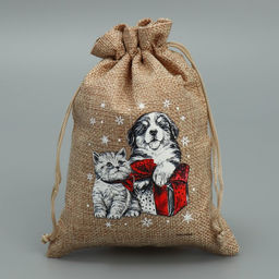 Цена за 5 шт. Мешочек новогодний подарочный с термонаклейкой Друзья, 13?18 см  1.5 см