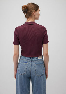 Bordo Crop Polo Tisort - Mavi фото 4
