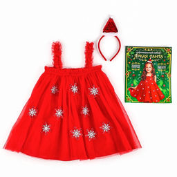 Карнавальный костюм новогодний Яркая санта, рост 110-116 см, платье, ободок - Волшебная маска фото 2