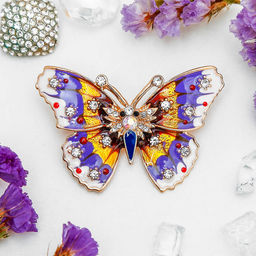 Брошь «Бабочка» мозаика малая, цветная в золоте