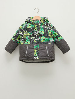 Kap??onlu Uzun Kollu Bask?l? Erkek Bebek Mont