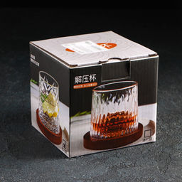 Стакан для виски «Торн», 250 мл, на деревянной подставке, стекло, прозрачный