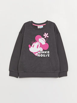 Bisiklet Yaka Minnie Mouse Bask?l? Uzun Kollu K?z ?ocuk Sweatshirt