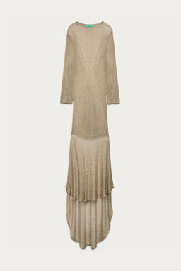 VESTIDO LARGO PUNTO HILO METALIZADO MARISA BERENSON X ZARA / Dorado