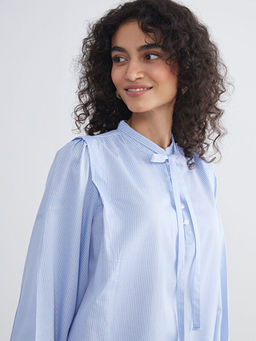 Ba?lamal? Yaka ?izgili Oversize Kad?n G?mlek Tunik