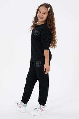 K_z _ocuk Siyah Simli Bask_ Detayl_ Bisiklet Yaka Basic Sweatshirt Sepette S_rpriz _ndirim - U.s. polo assn фото 9