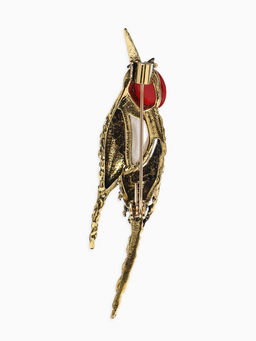 Брошь «Дятел», цвет красно-белый в чернёном золоте