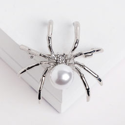 Цена за 2 шт. Брошь «Паук» жемчужинка, цвет белый в серебре