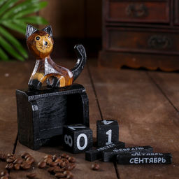 Вечный календарь настольный Котик, 4712 см, дерево - Simaland фото 3