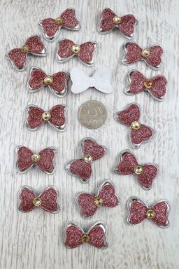 Патч 3D, с декором Бантик 3,7*2,4 см (20 шт) SF-1543, серебро