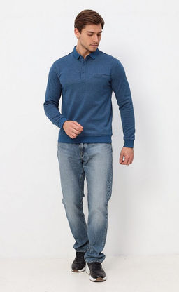 Футболка-поло мужская с длинным рукавом F321-07-9120 синяя - Fine joyce фото 3