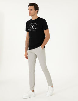 Siyah Slim Fit Bisiklet Yaka Desenli T-shirt