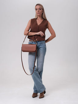 Сумка кожаная багет Deboro 30138 коричневый камень