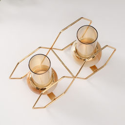 Подсвечник на 2 свечи «Шестигранники», металл, стекло, белый с золотом, 15.5×26.5×10.5 см