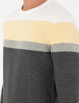 A__k Gri Melanj Slim Fit Bisiklet Yaka Triko Kazak
