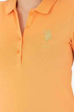 Женская оранжевая базовая футболка с воротником-поло Неожиданная скидка в корзине - U.s. polo assn фото 7