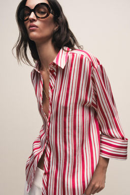 STRIPED SHIRT WITH TURN-UP SLEEVES - Zara фото 2