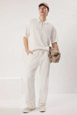 TRENDYOL MAN Ekru Oversize/Genis Kesim Dokulu Fermuarl? Polo Yaka T-shirt TMNSS25PO00006 - Trendyolmilla фото 3