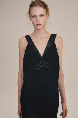 VESTIDO SATINADO ENCAJE ZW COLLECTION / Negro - Zara фото 4