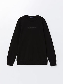 Bisiklet Yaka Uzun Kollu Bask?l? Erkek Sweatshirt