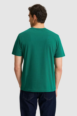 Erkek Regular Fit Bisiklet Yaka Koyu Ye_il Basic Ti__rt
