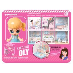 Игровой набор Мебель Bondibon, Кукольный уголок (Спальня 13,5х13,5х13,5 см) и куколка Oly 9,3см,