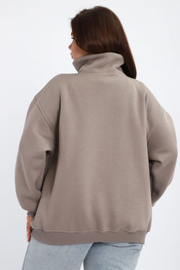 Толстовка женская из футера начес Комфорт серо-коричневый макси