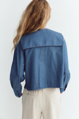 DENIM-EFFECT PETER PAN COLLAR SHIRT - Zara фото 4