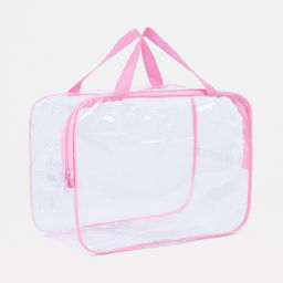 Косметичка на молнии, с ручками, цвет прозрачный/розовый